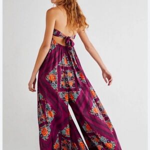 Free People Vibrant Purple Floral Jumpsuit